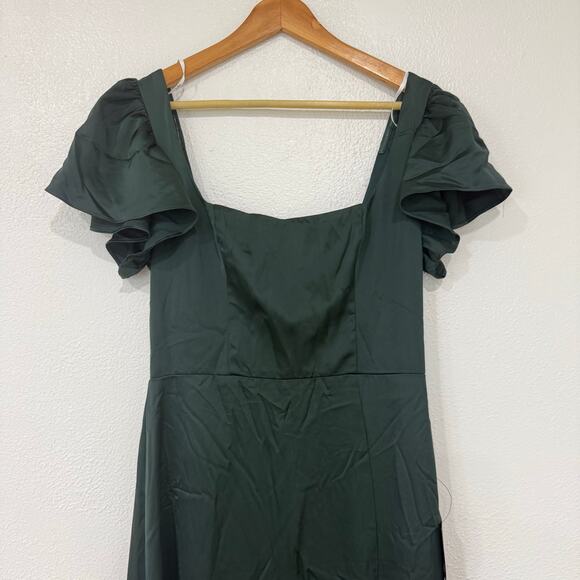 NWT Lulus Ultimate Sweetness Emerald Green Satin Flutter Sleeve Maxi Dress Med - Picture 3 of 12